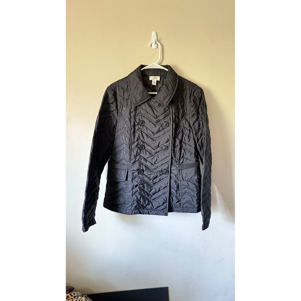 Ann Taylor LOFT Quilted Jacket Double Breasted Puffer Coat Black Size 8